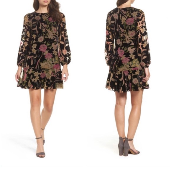 eliza j print velvet shift dress